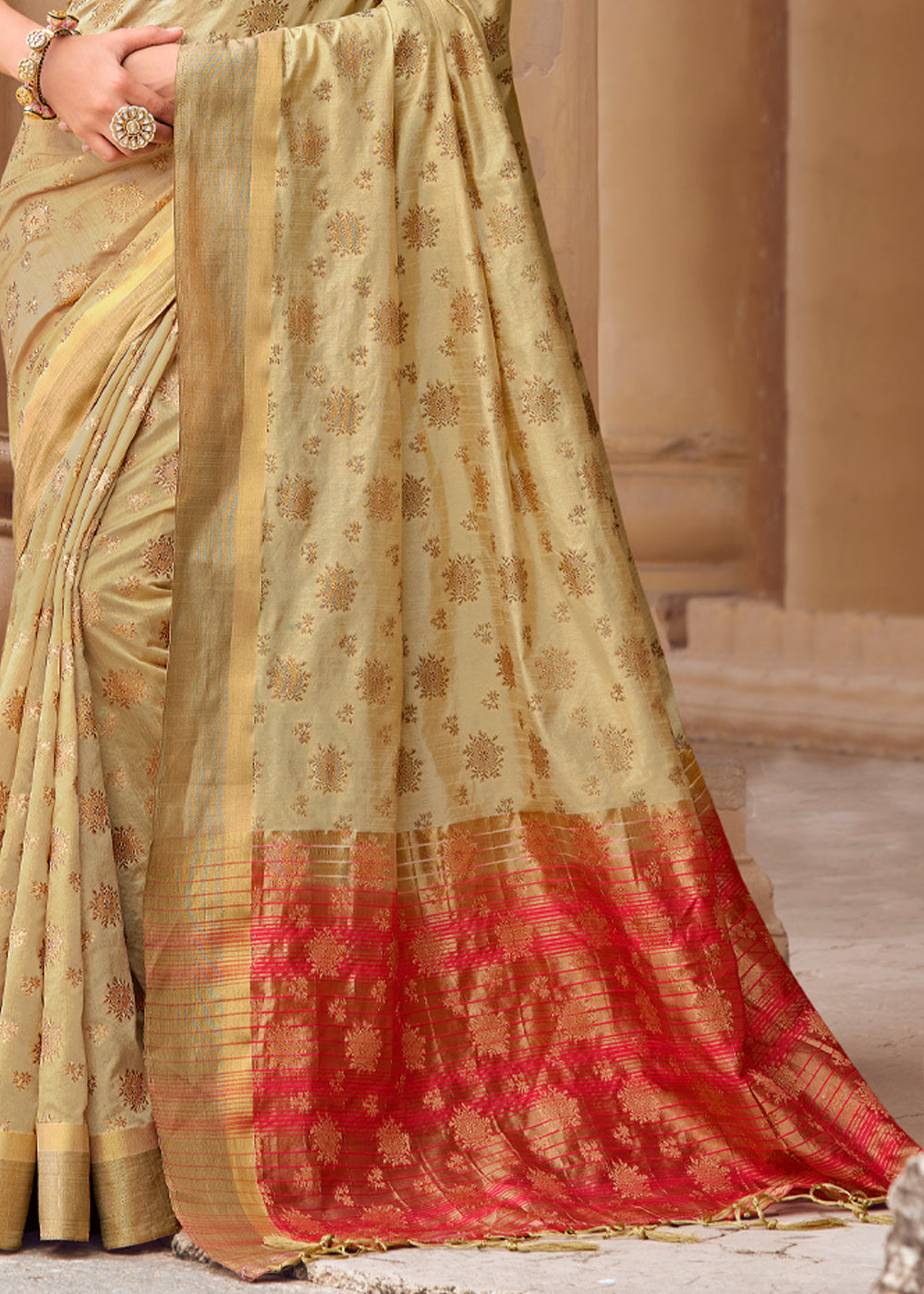 Buy MySilkLove Maize Golden Woven Banarasi Raw Silk Saree Online