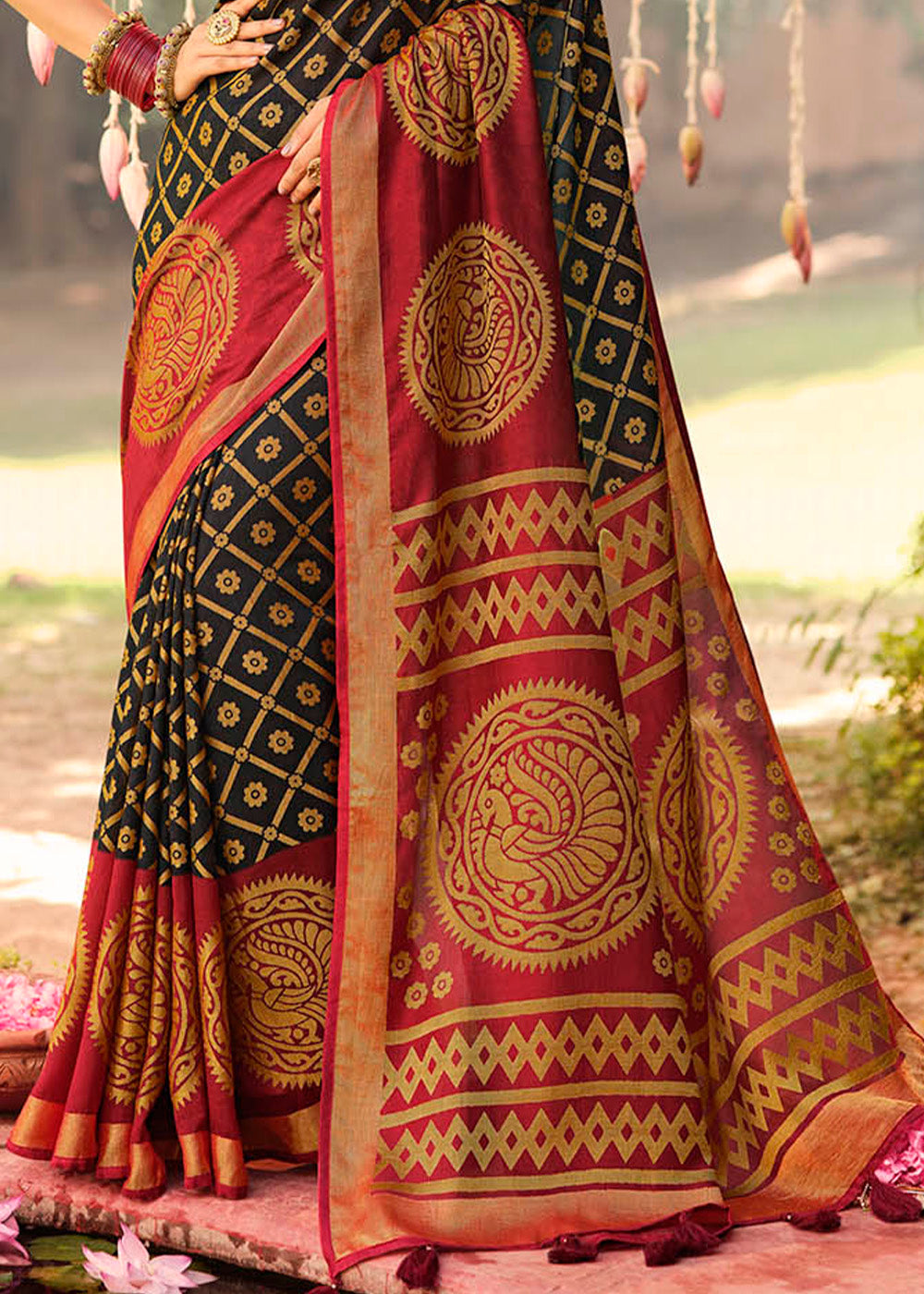 Buy MySilkLove Saddle Black and Brown Soft Brasso Silk Saree Online