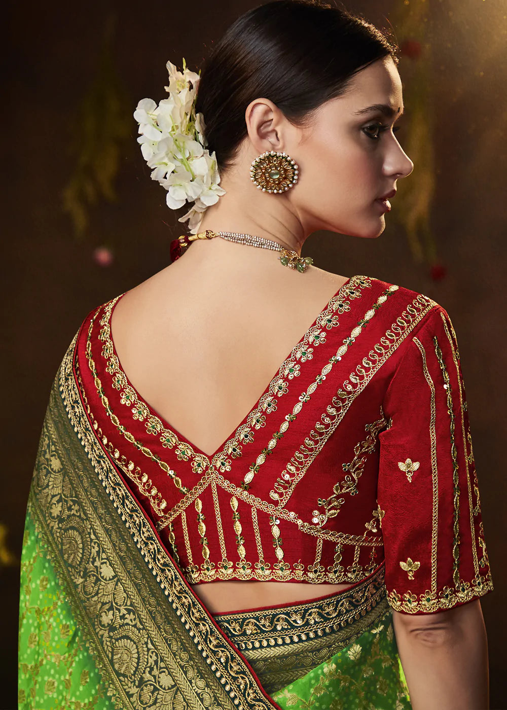 Buy MySilkLove Wild Willow Green Woven Georgette Designer Saree with Embroidered Blouse Online