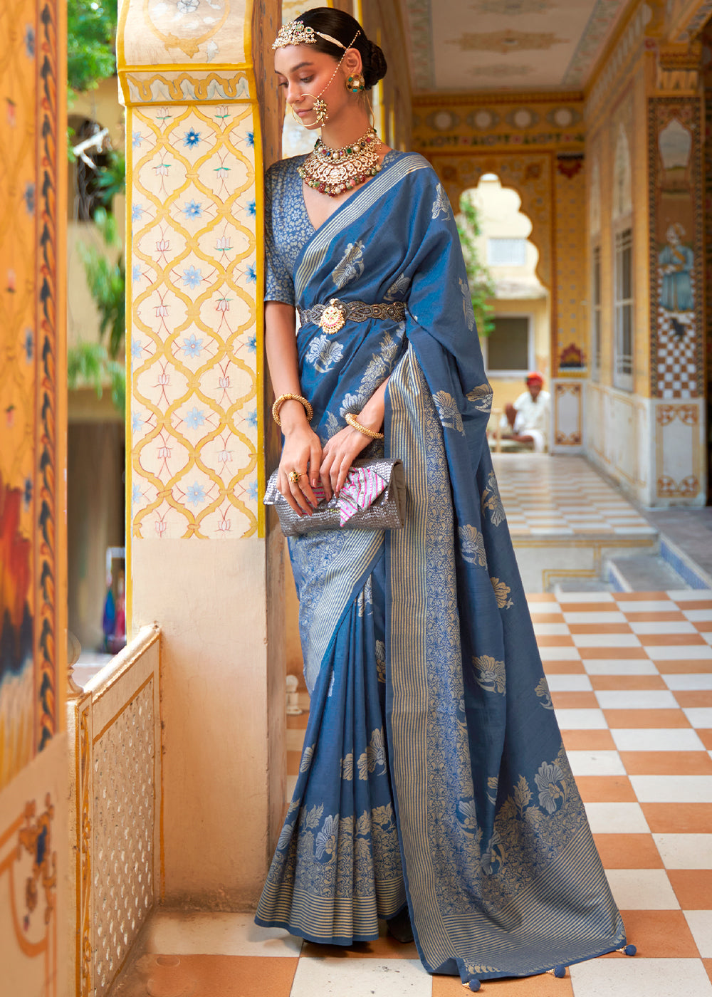 Buy MySilkLove Lynch Blue Zari Woven Banarasi Saree Online