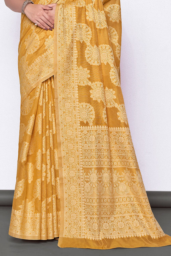 Buy MySilkLove Raw Sienna Yellow Cotton Saree Online