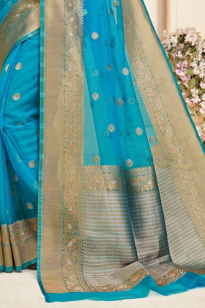 Buy MySilkLove Spray Blue Handloom Woven Organza Saree Online