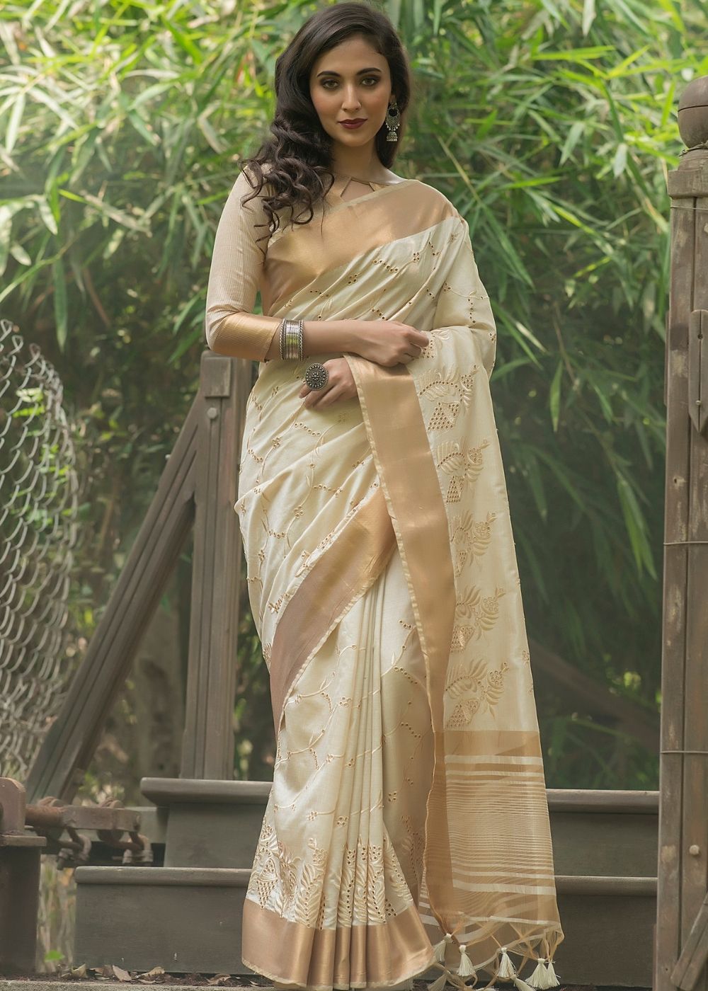 Buy MySilkLove Foggy White Assam Silk Saree Online