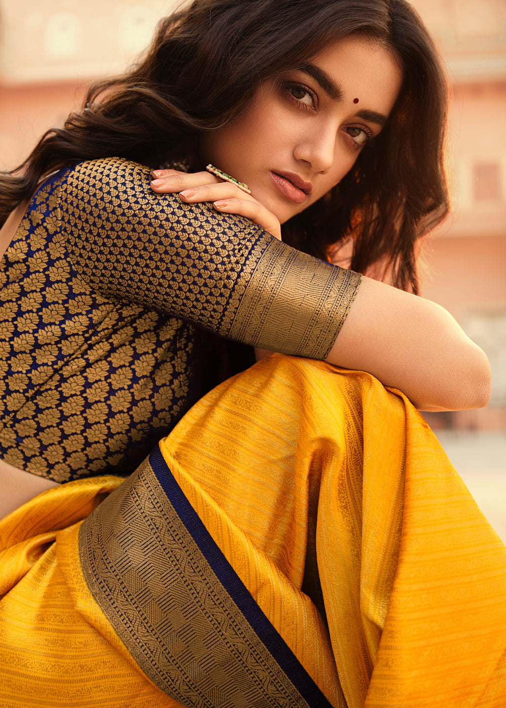 Buy MySilkLove Glow Yellow and Blue Zari Woven Kanjivaram Saree Online