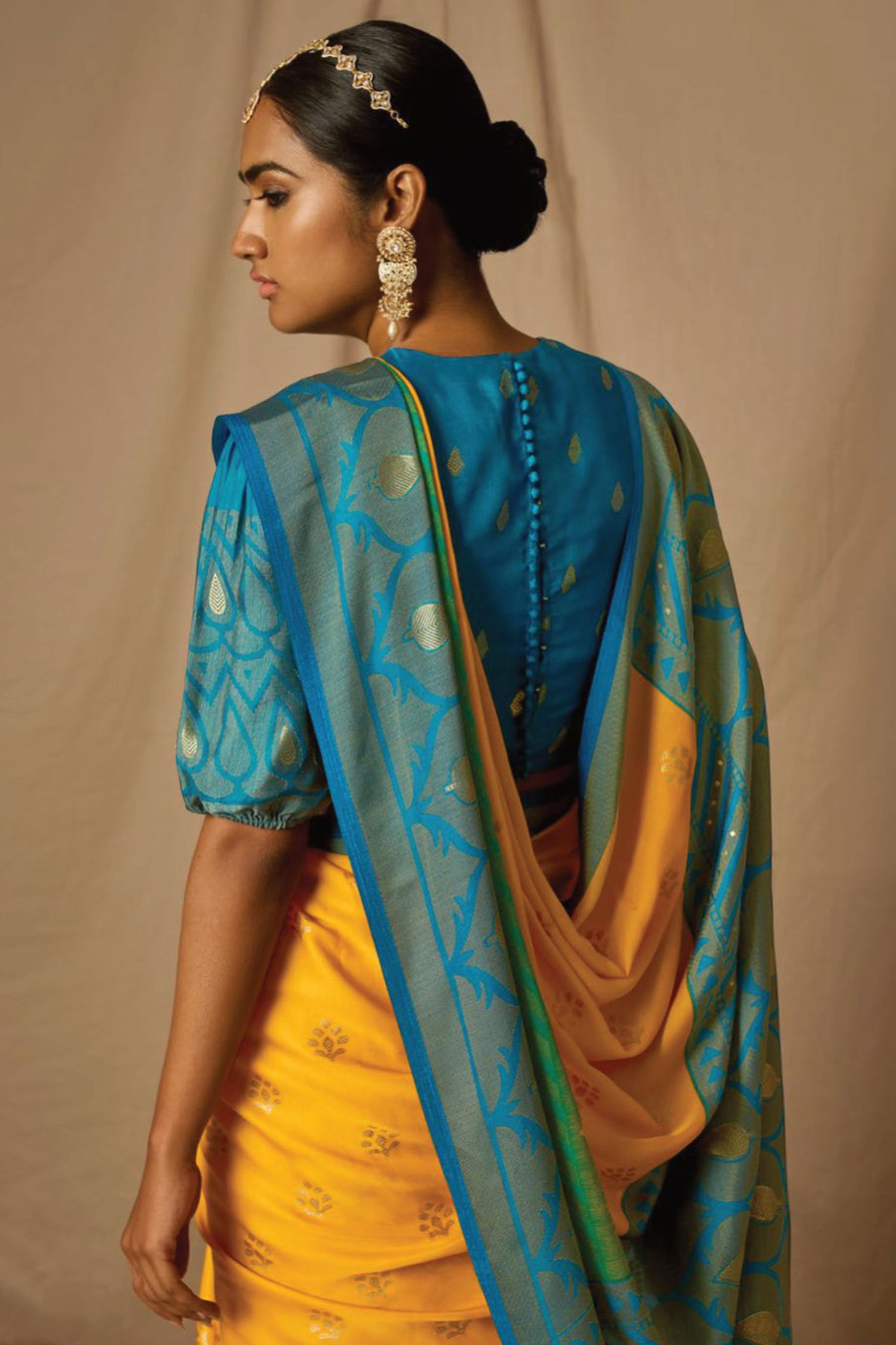 Buy MySilkLove Buttercup Yellow and Blue Woven Banarasi Silk Saree Online