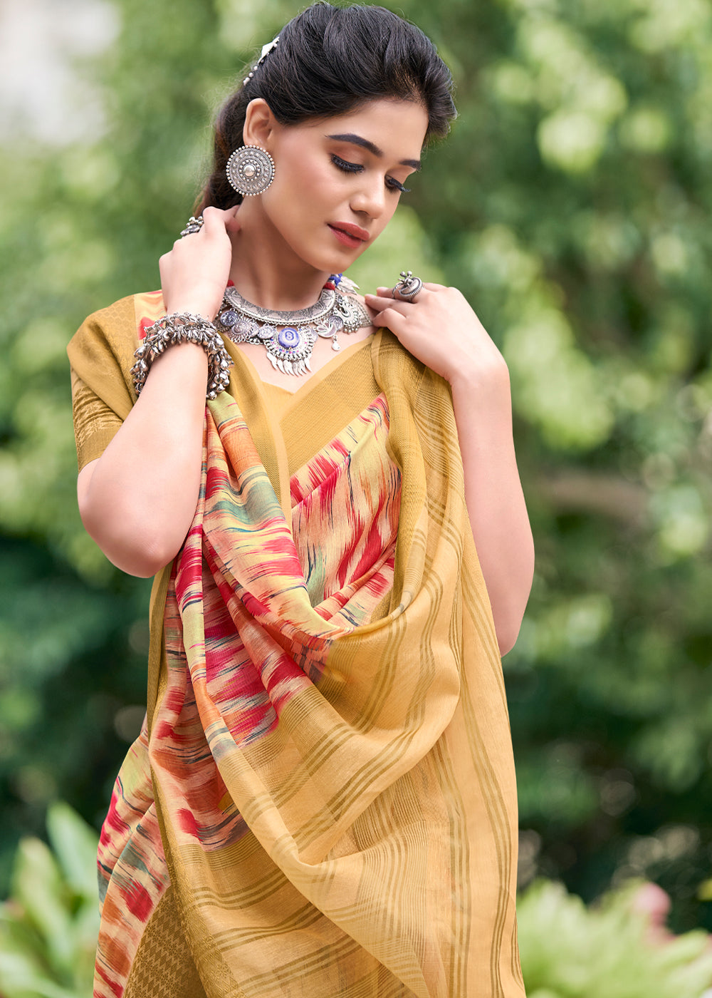 Buy MySilkLove Rob Yellow Banarasi Printed Saree Online