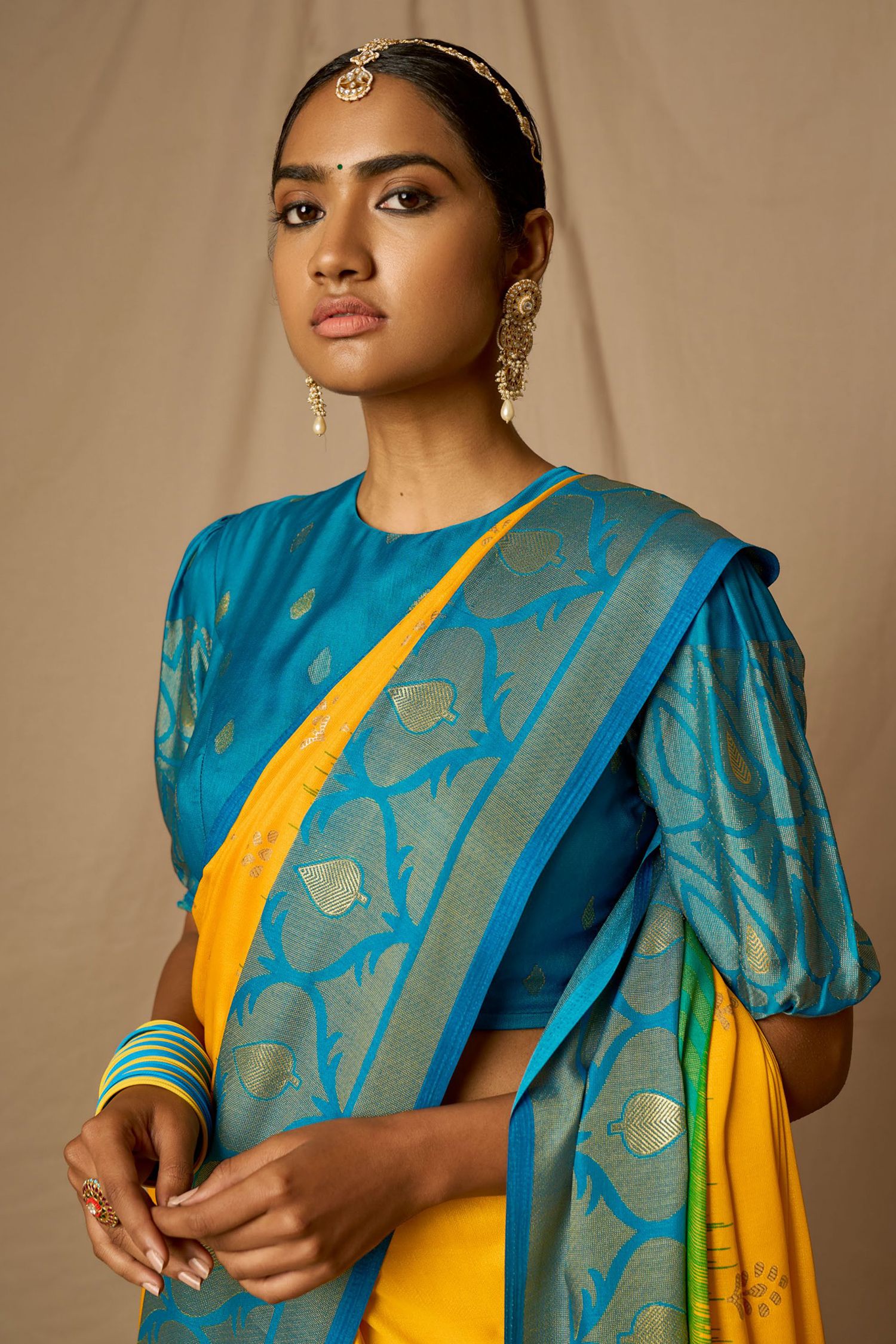 Buy MySilkLove Buttercup Yellow and Blue Woven Banarasi Silk Saree Online