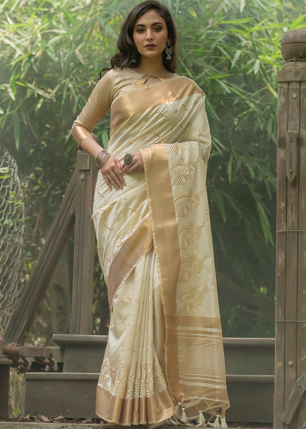 Buy MySilkLove Foggy White Assam Silk Saree Online