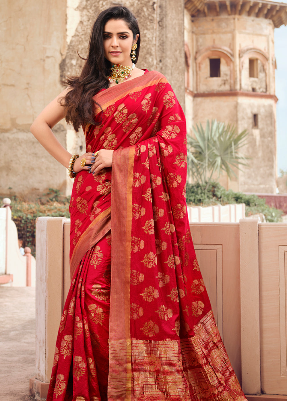 Buy MySilkLove Rusty Red Woven Banarasi Raw Silk Saree Online