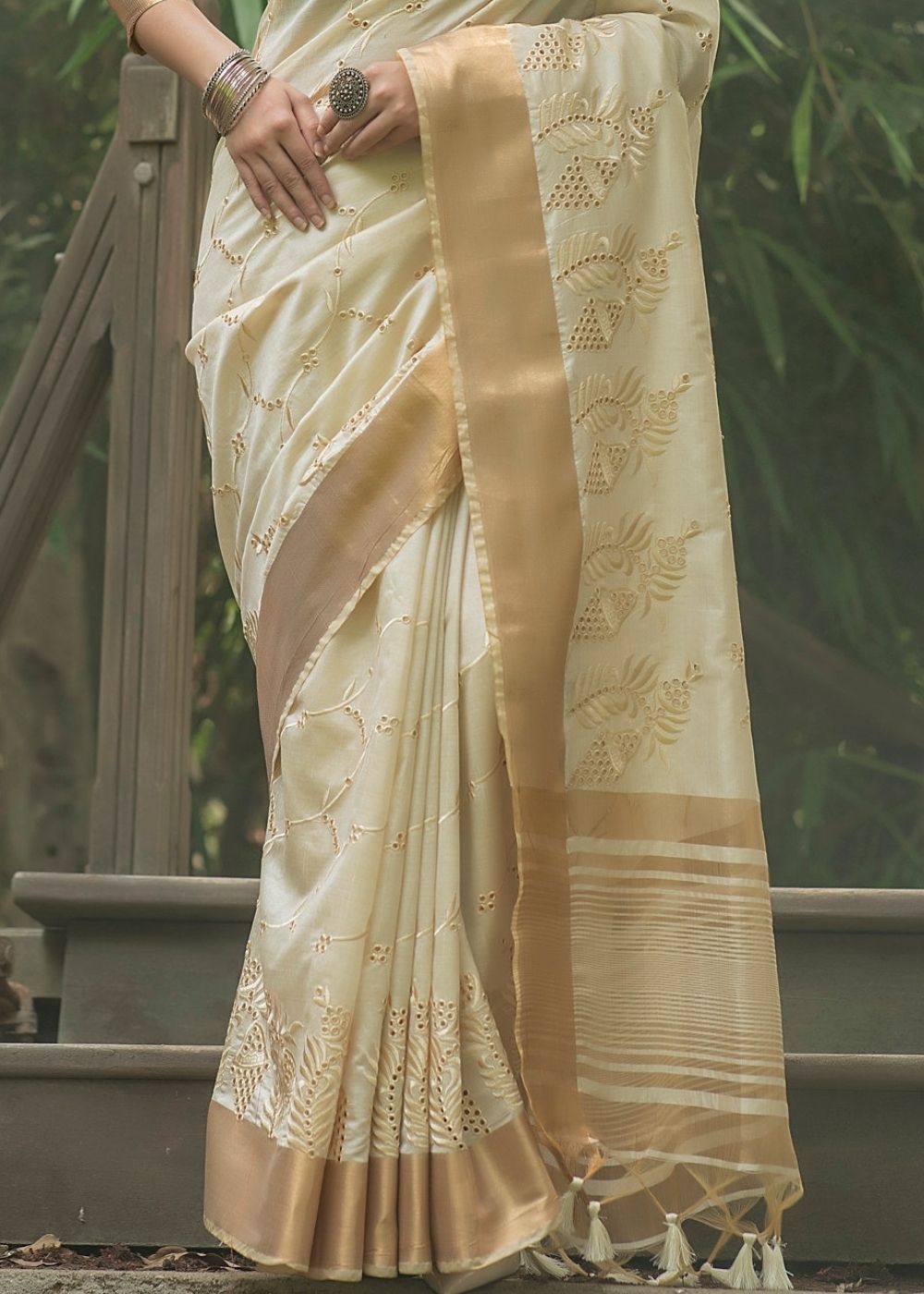 Buy MySilkLove Foggy White Assam Silk Saree Online