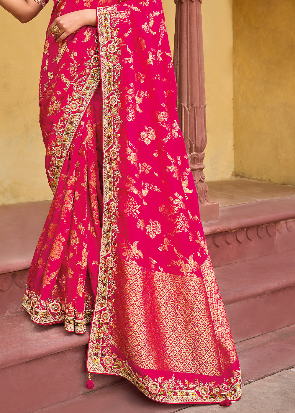 Buy MySilkLove Carnation Pink Embroidered Dola Silk Saree Online