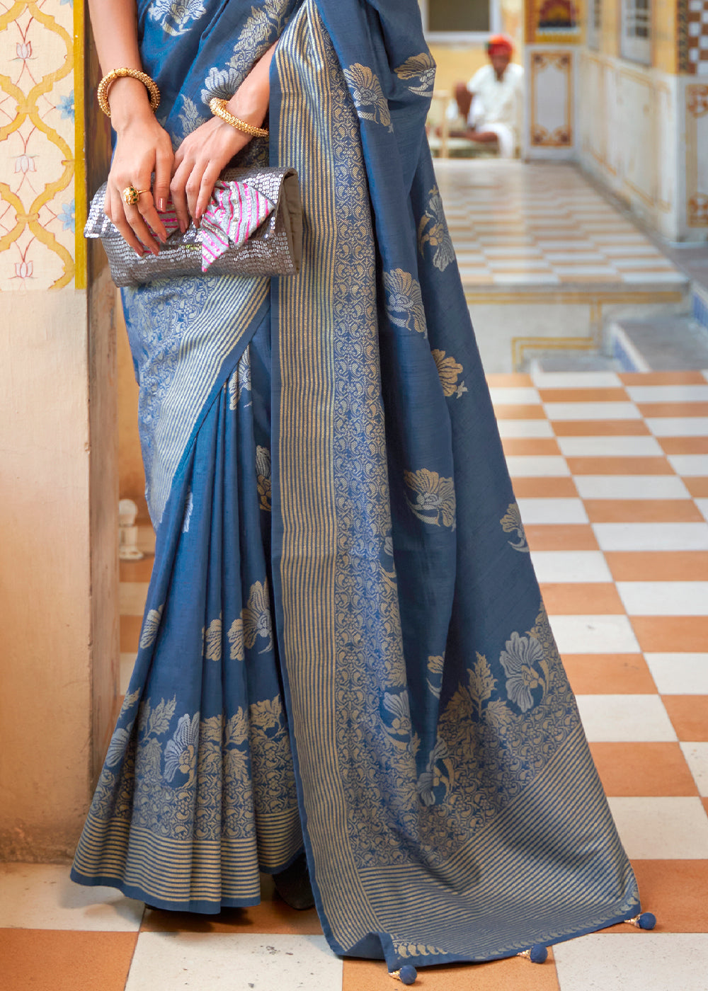 Buy MySilkLove Lynch Blue Zari Woven Banarasi Saree Online