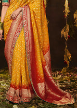 Ochre Orange Woven Georgette Designer Saree with Embroidered Blouse