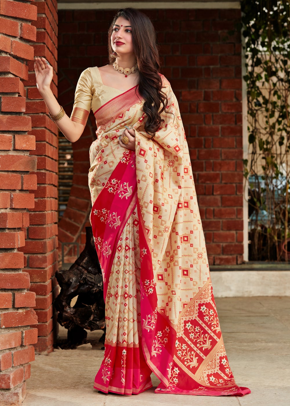 Buy MySilkLove Tequila Cream Handloom Woven Patola Saree Online