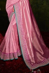 Shimmering Pink and Blue South Silk Saree