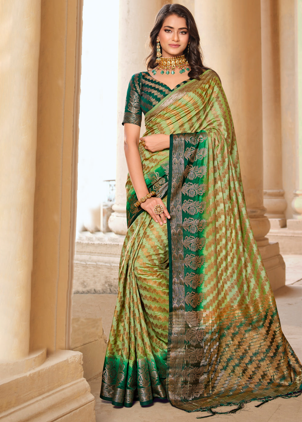 Buy MySilkLove Olive Green Woven Banarasi Raw Silk Saree Online