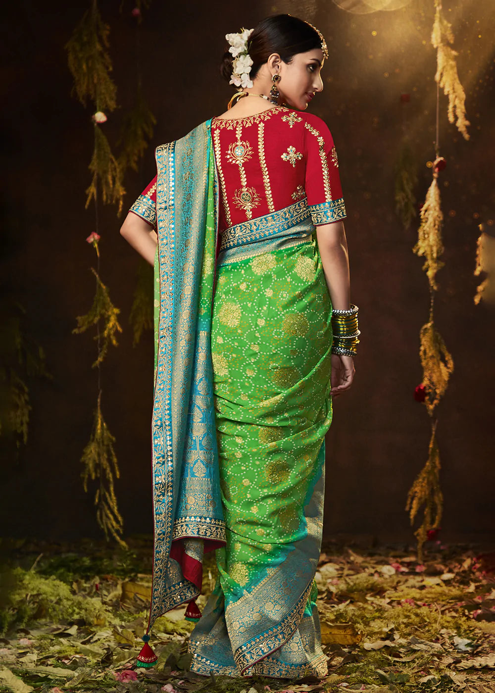 Chelsea Cucumber Green Woven Georgette Designer Saree with Embroidered Blouse