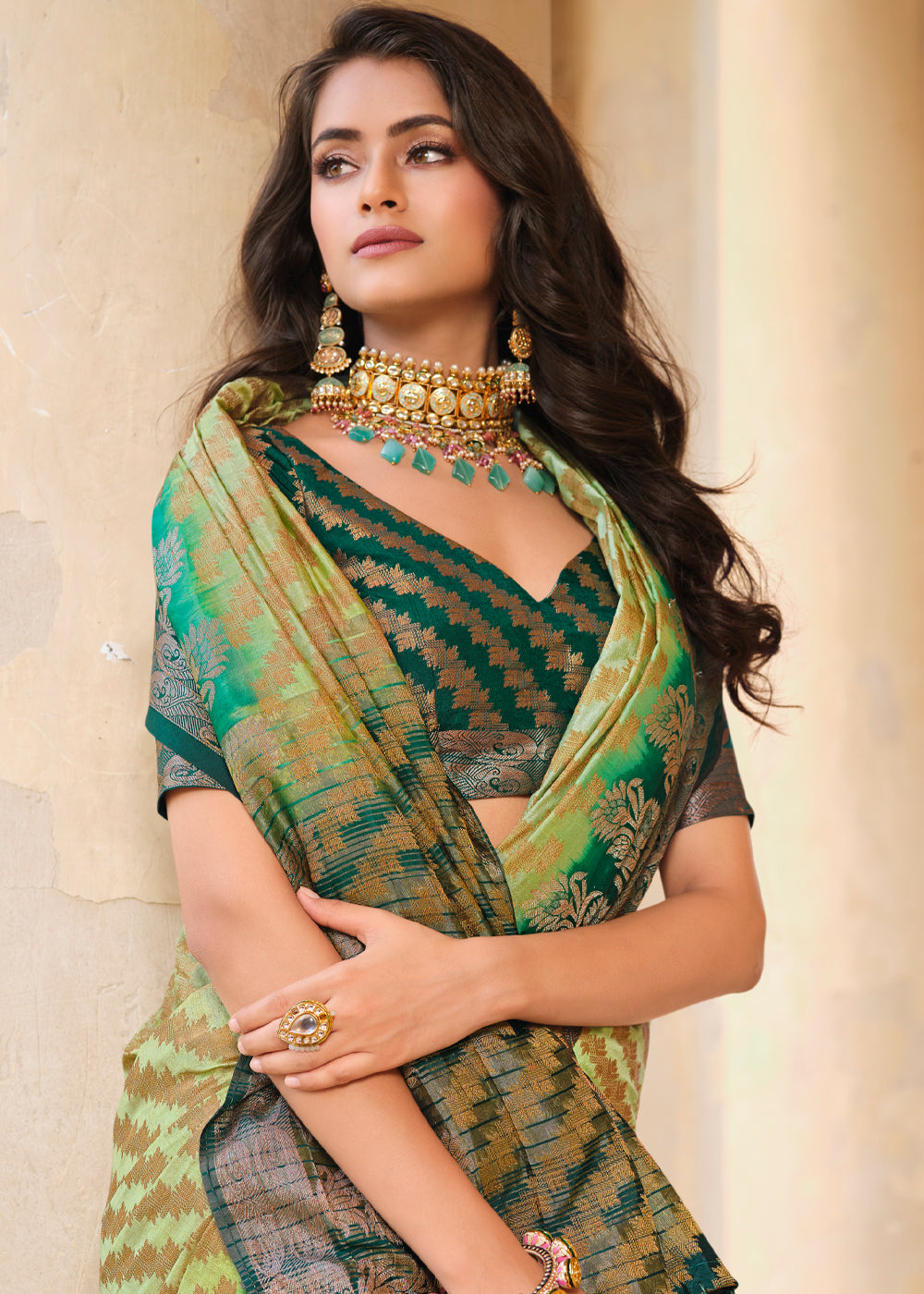 MySilkLove Olive Green Woven Banarasi Raw Silk Saree