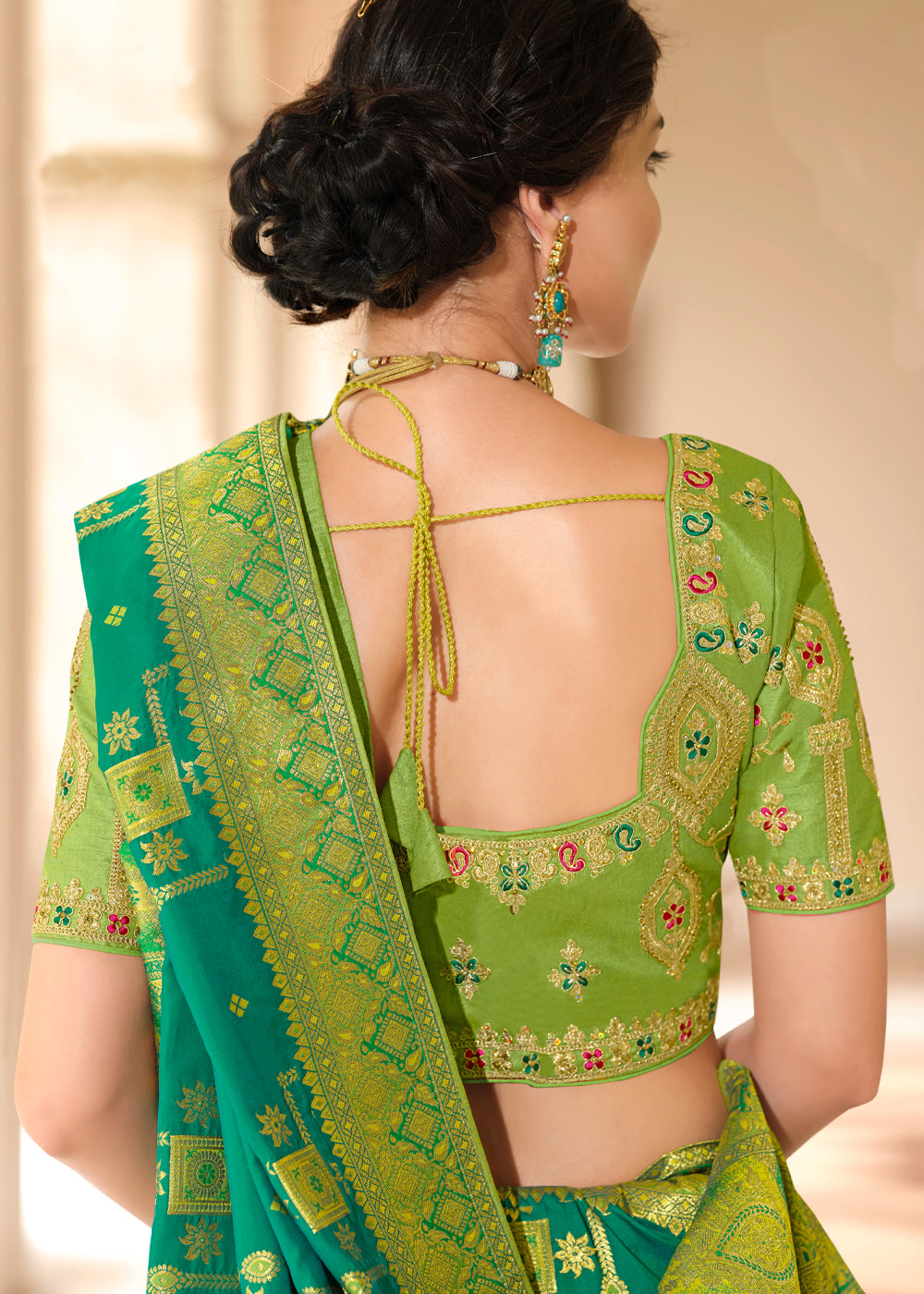 Buy MySilkLove Viridian Green and Light Green Woven Designer Banarasi Silk Saree Online