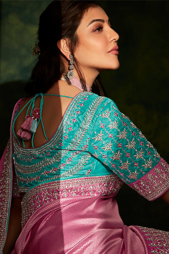 Buy MySilkLove Shimmering Pink and Blue South Silk Saree Online