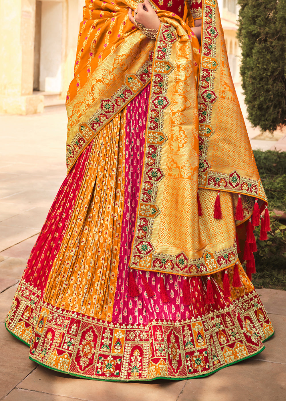 Buy MySilkLove Ochre Orange and Heavy Embroidered Lehenga Online