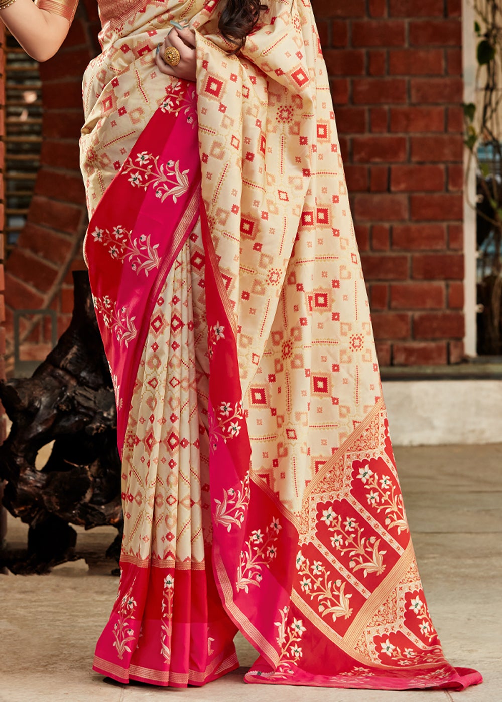 Buy MySilkLove Tequila Cream Handloom Woven Patola Saree Online