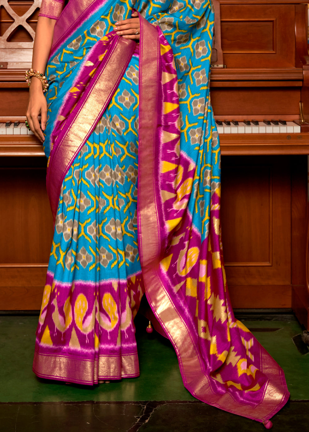 Buy MySilkLove Curious Blue and Pink Patola Silk Saree Online