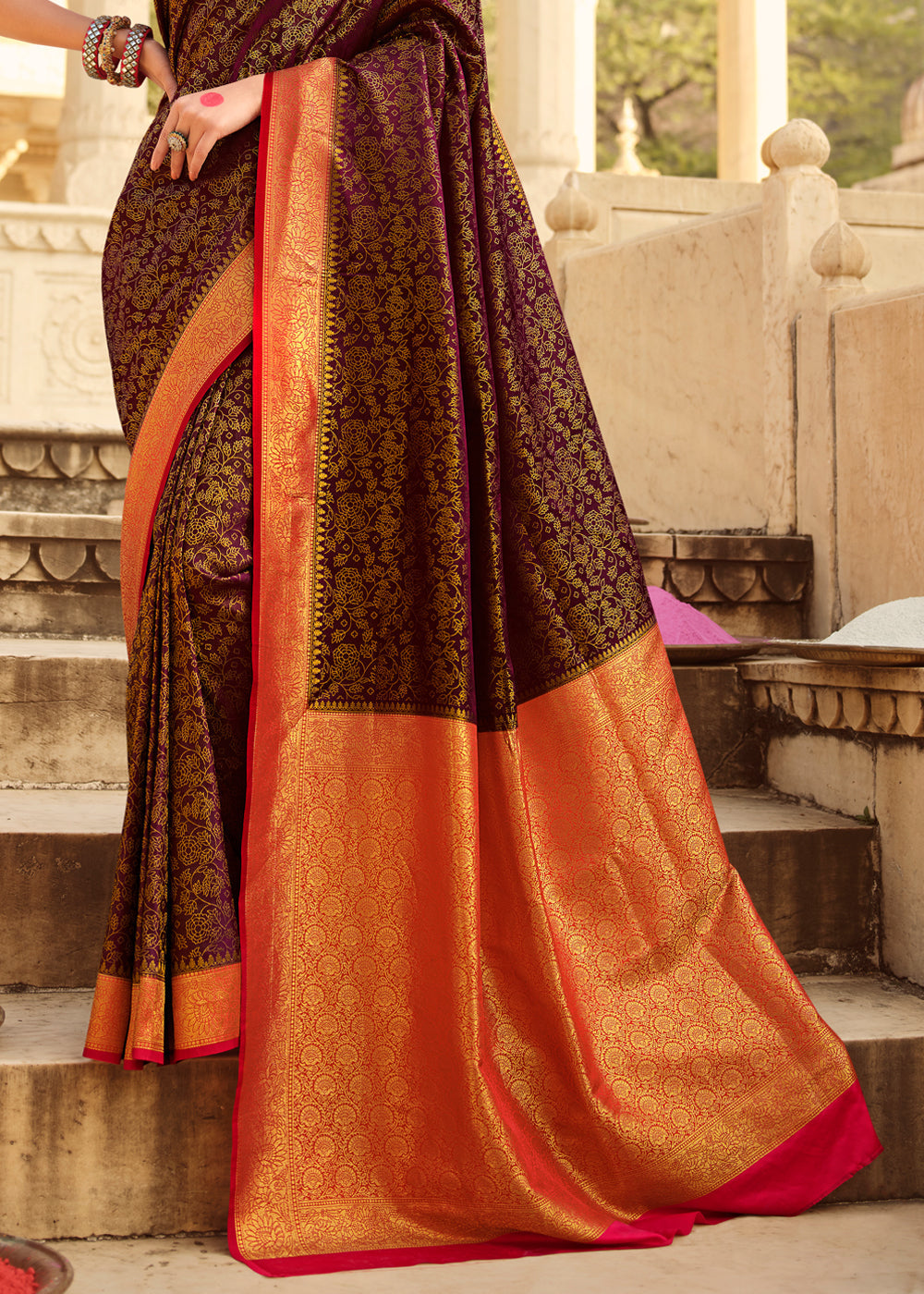 Buy MySilkLove Rebel Brown and Red Zari Woven Kanjivaram Saree Online