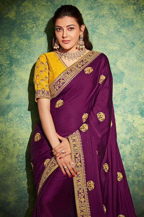 Buy MySilkLove Sugar Purple and Yellow South Silk Saree Online