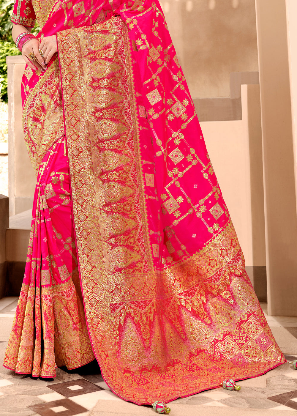 Buy MySilkLove Valencia Pink Woven Designer Banarasi Silk Saree Online