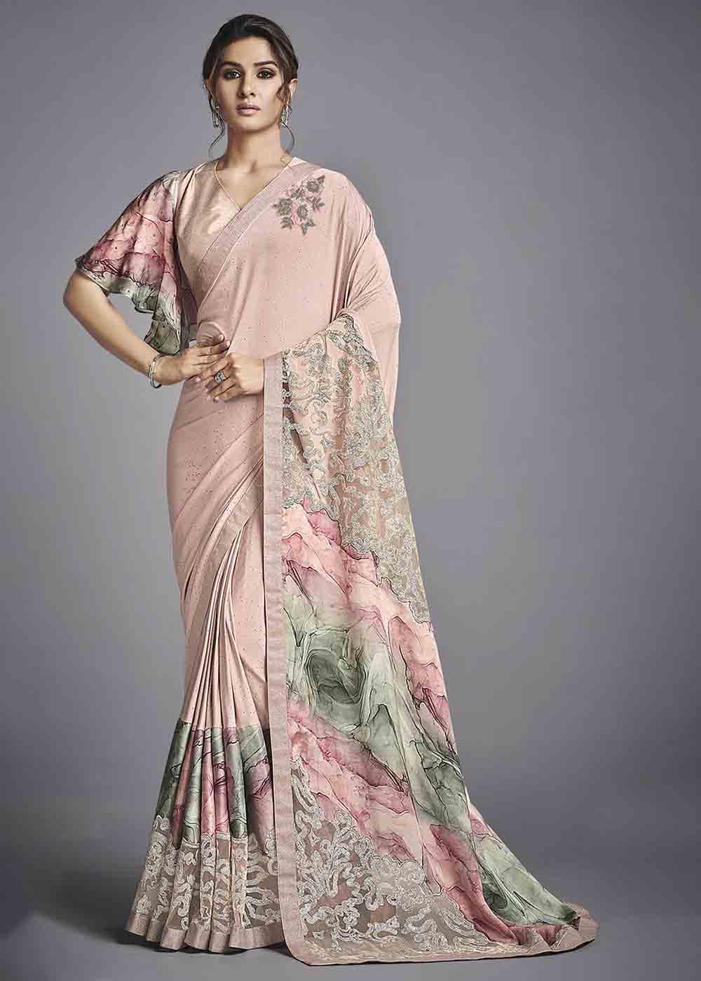 Buy MySilkLove Cavern Pink Designer Lycra Saree with Embroidery Work Online