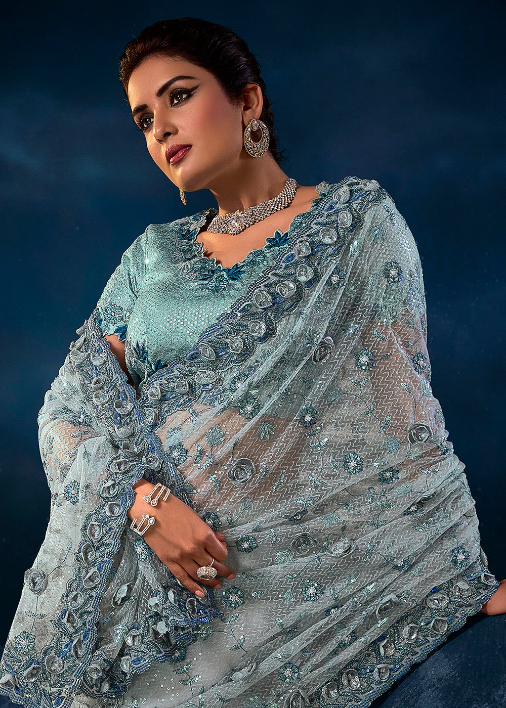 Buy MySilkLove Dawn Grey Designer Silk Saree Online