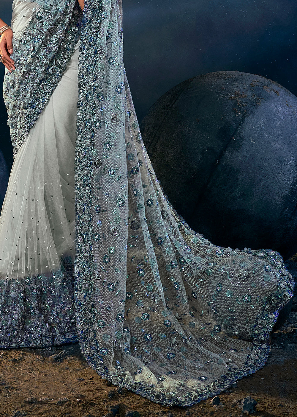 Buy MySilkLove Dawn Grey Designer Silk Saree Online