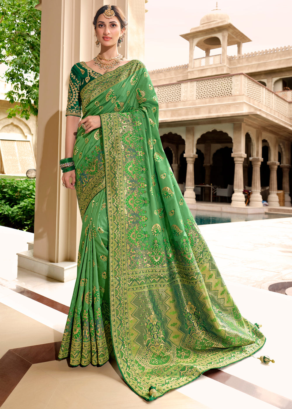 Buy MySilkLove Aqua Green Woven Designer Banarasi Silk Saree Online