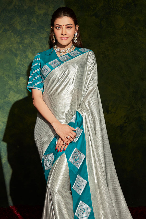 MySilkLove Bison Silver and Blue South Silk Saree