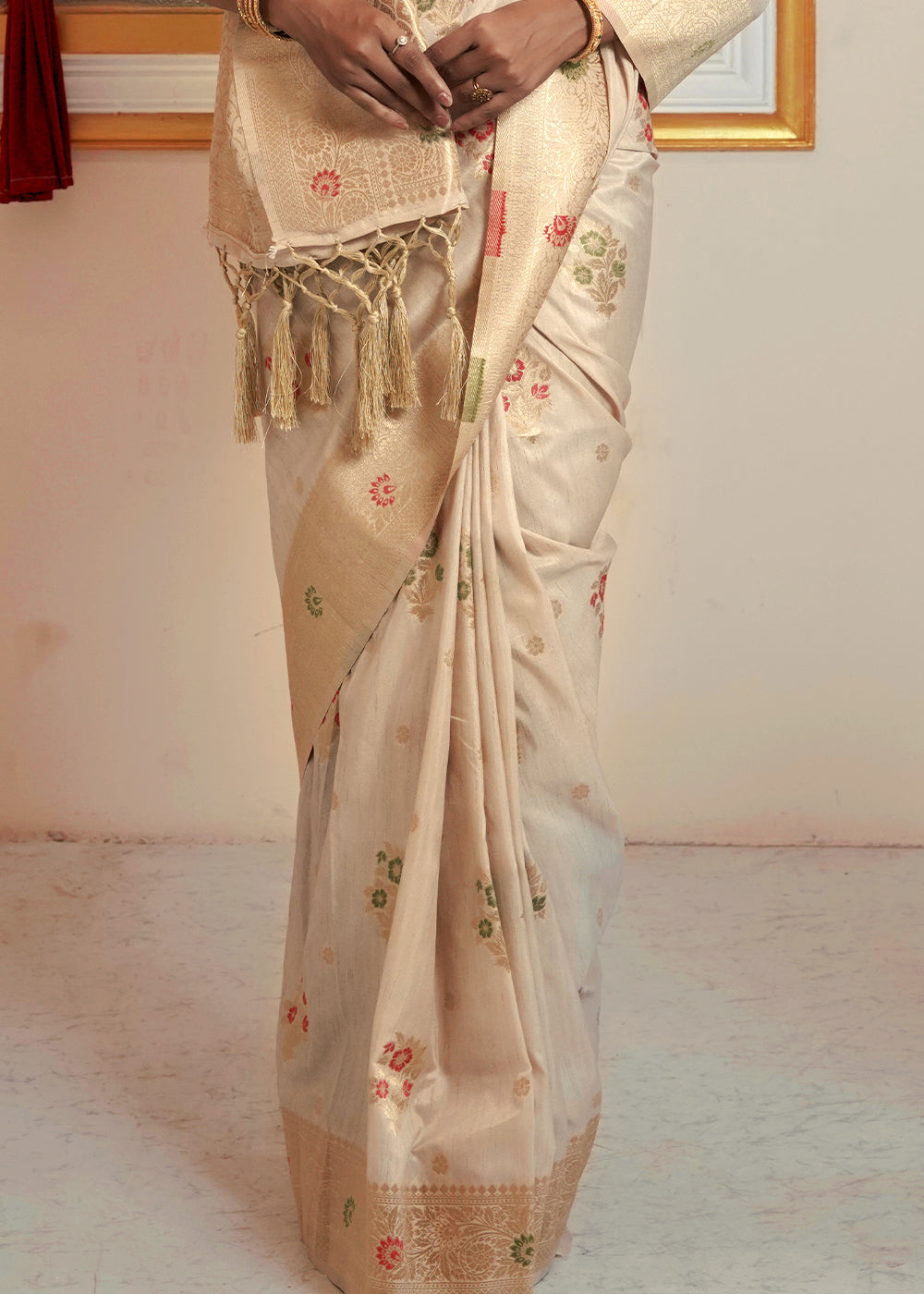 Buy MySilkLove Hampton Cream Banarasi Saree Online