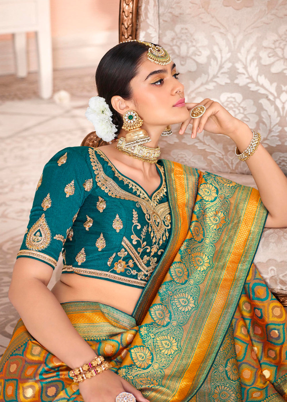 MySilkLove Neon Yellow and Blue Zari Woven Banarasi Saree with Designer Blouse