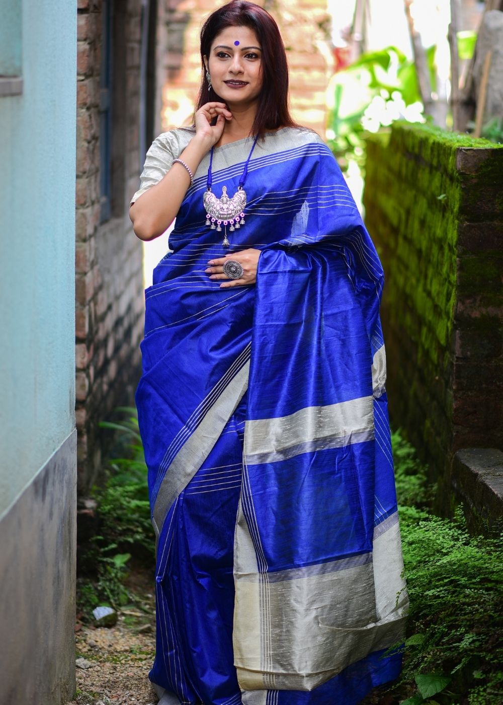 Buy MySilkLove Denim Blue Banarasi Raw Silk Saree Online