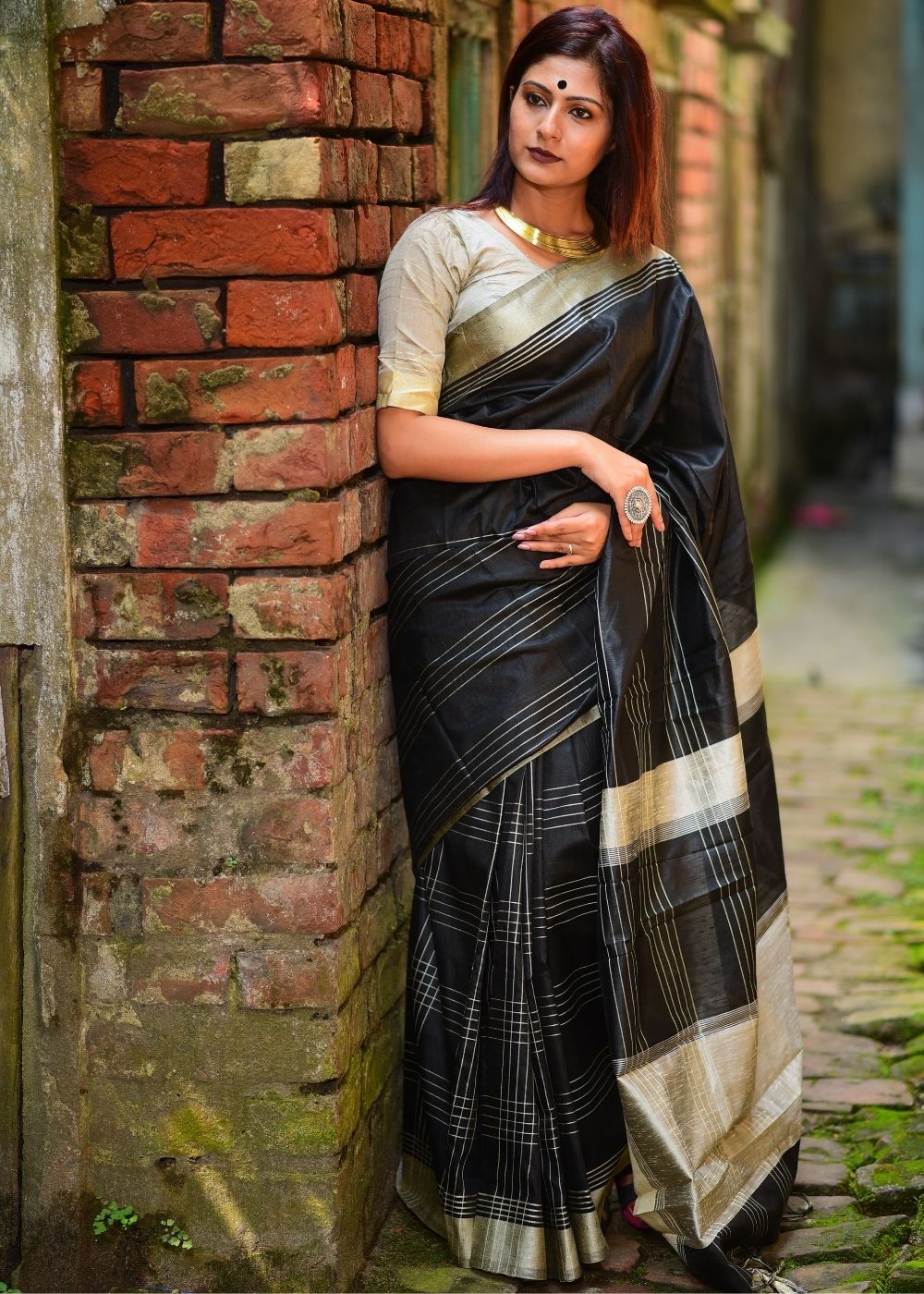 Buy MySilkLove Shark Black Banarasi Raw Silk Saree Online