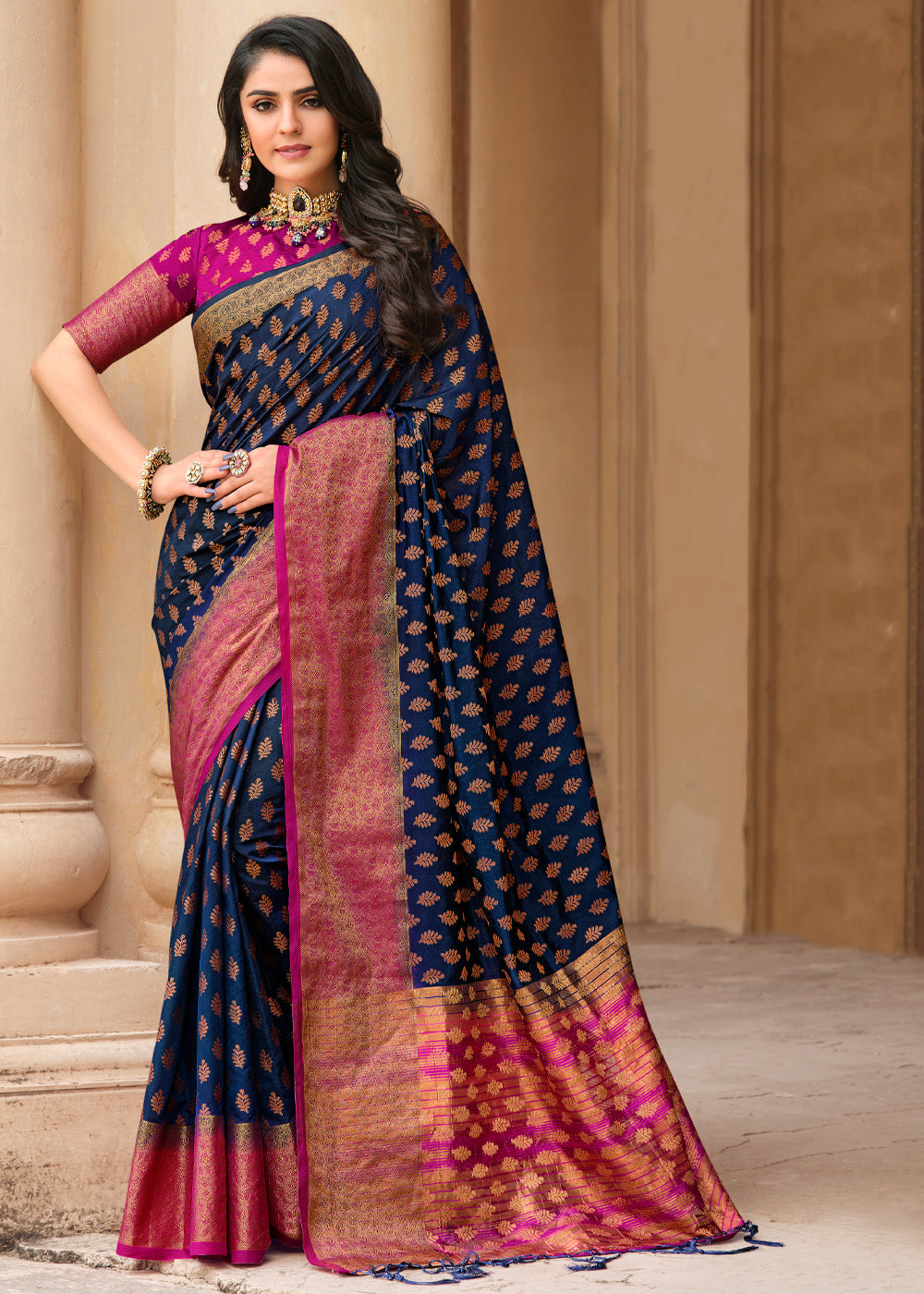 Buy MySilkLove Lynch Blue Woven Banarasi Raw Silk Saree Online