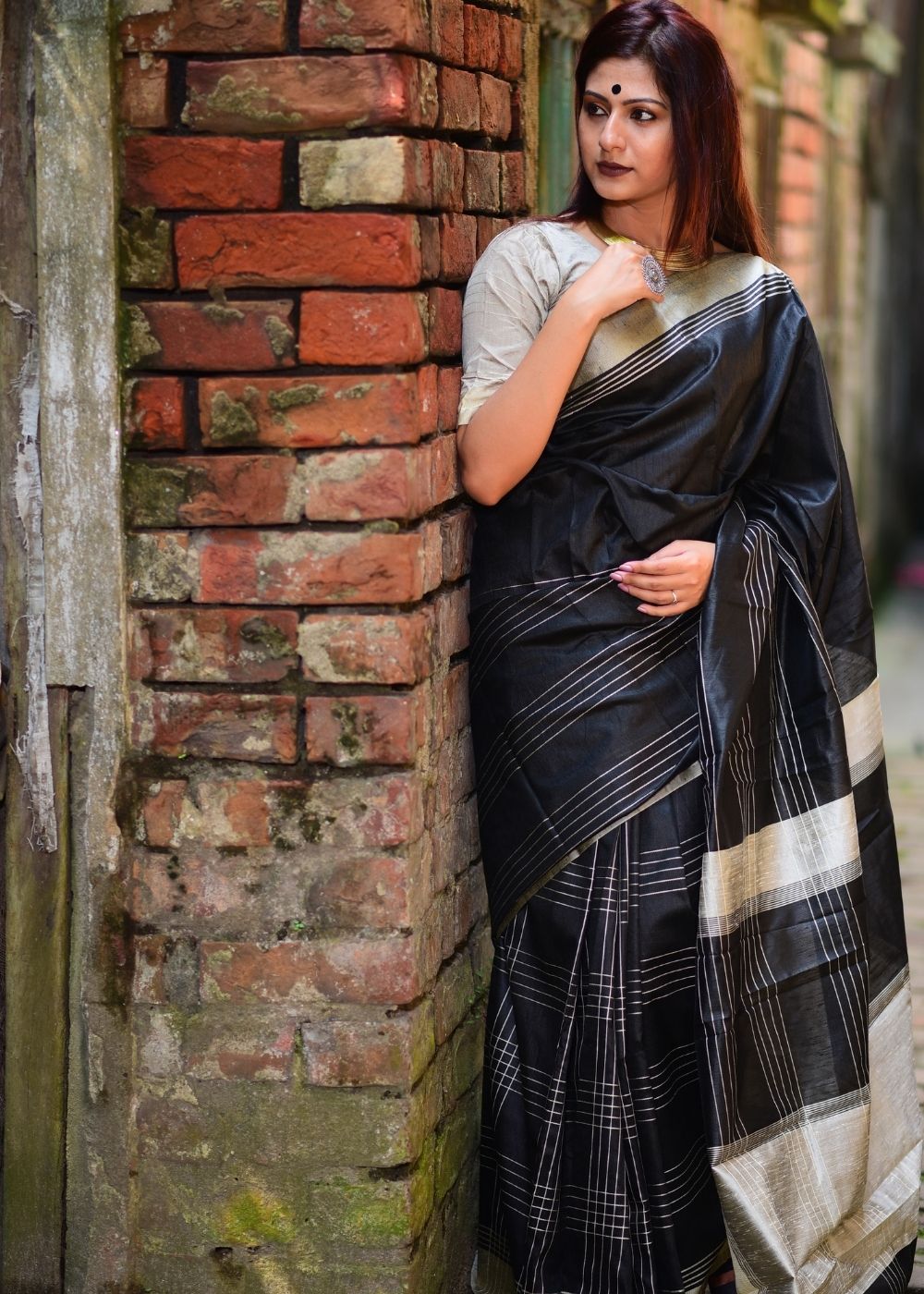 Buy MySilkLove Shark Black Banarasi Raw Silk Saree Online