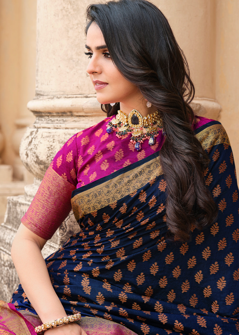 Buy MySilkLove Lynch Blue Woven Banarasi Raw Silk Saree Online