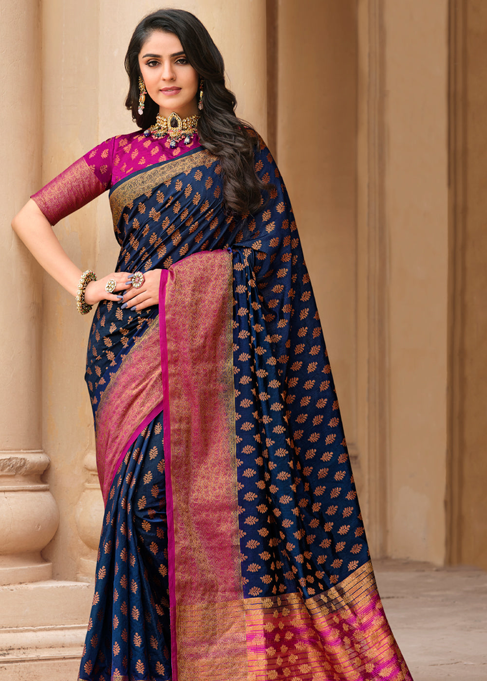 Buy MySilkLove Lynch Blue Woven Banarasi Raw Silk Saree Online