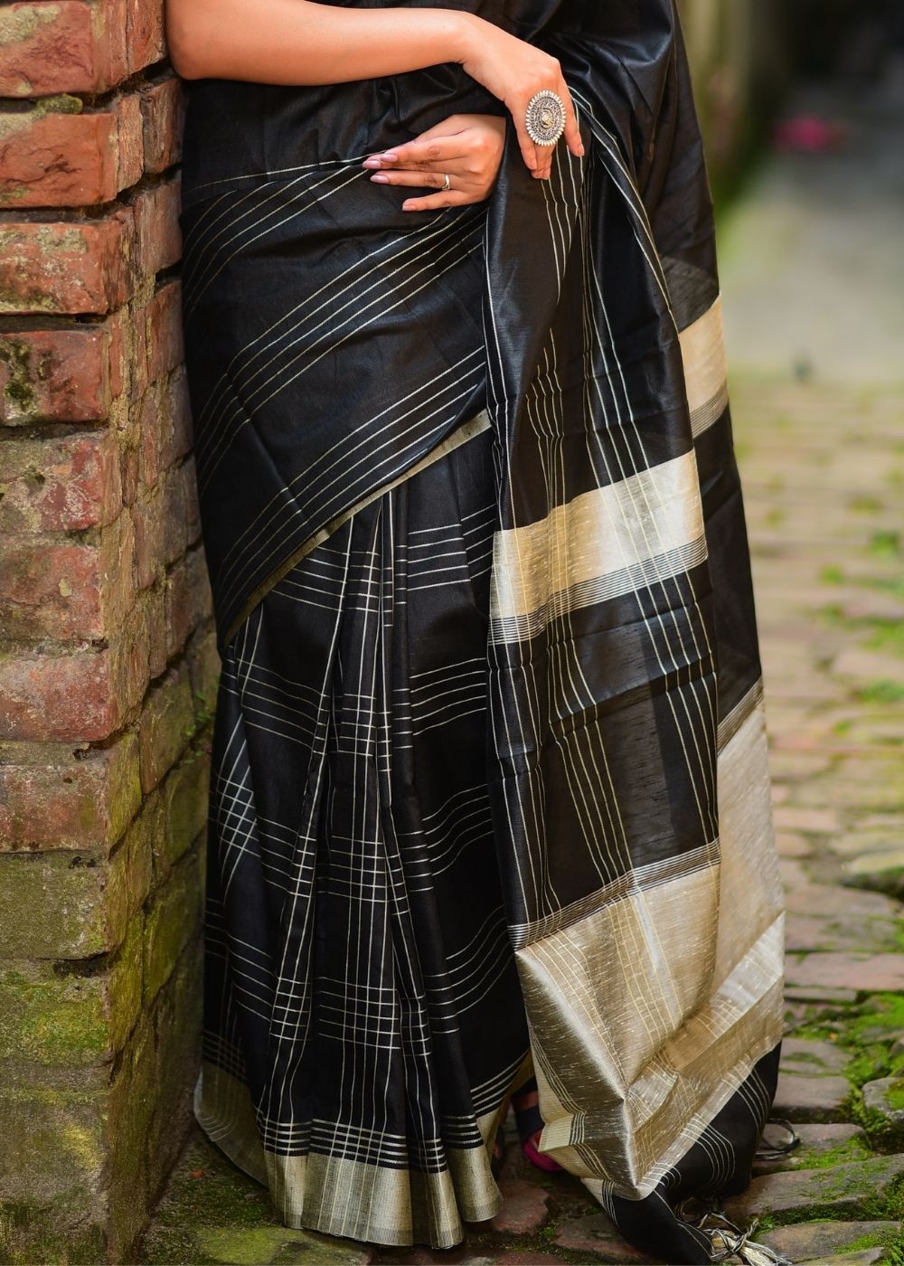 Buy MySilkLove Shark Black Banarasi Raw Silk Saree Online