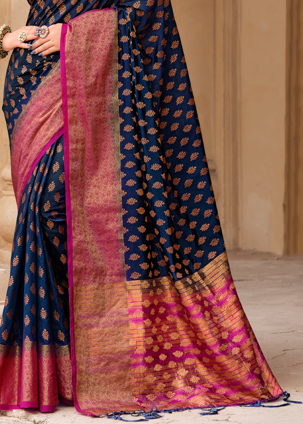 Buy MySilkLove Lynch Blue Woven Banarasi Raw Silk Saree Online