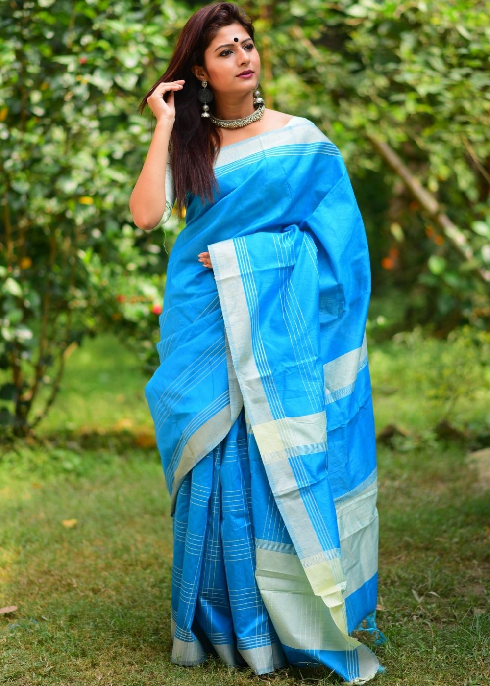 Buy MySilkLove Picton Blue Banarasi Raw Silk Saree Online