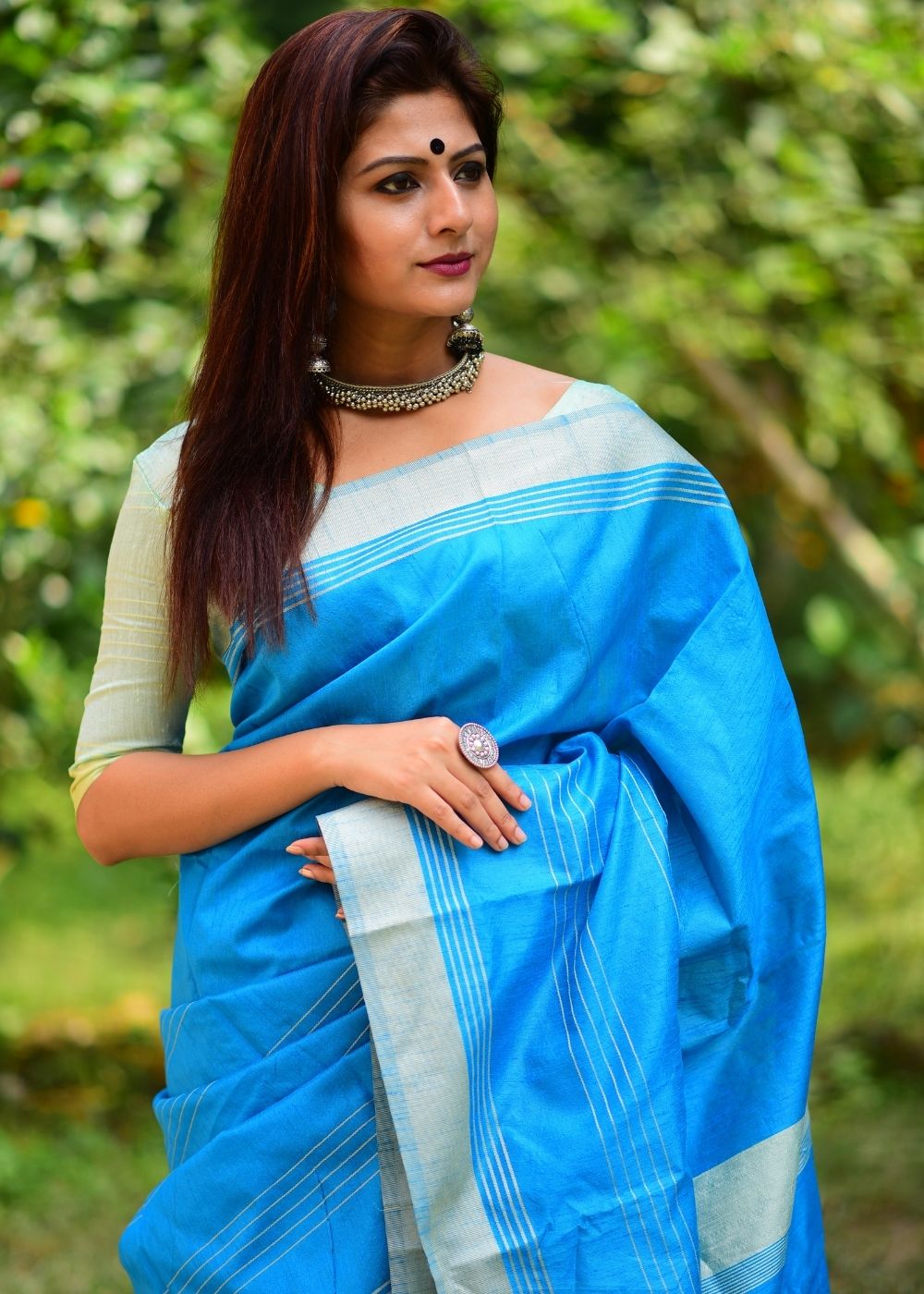 MySilkLove Picton Blue Banarasi Raw Silk Saree