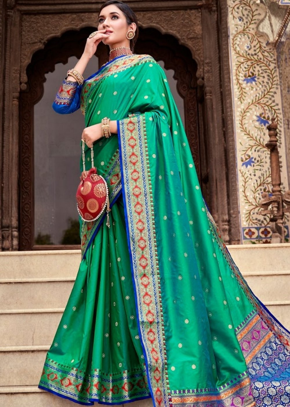 Buy MySilkLove Pine Green Zari Woven Banarasi Saree Online