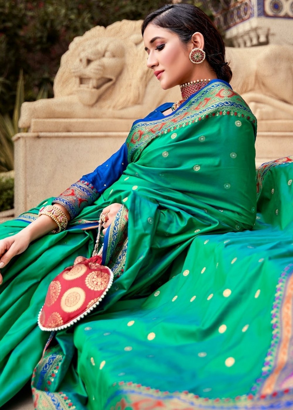 Buy MySilkLove Pine Green Zari Woven Banarasi Saree Online