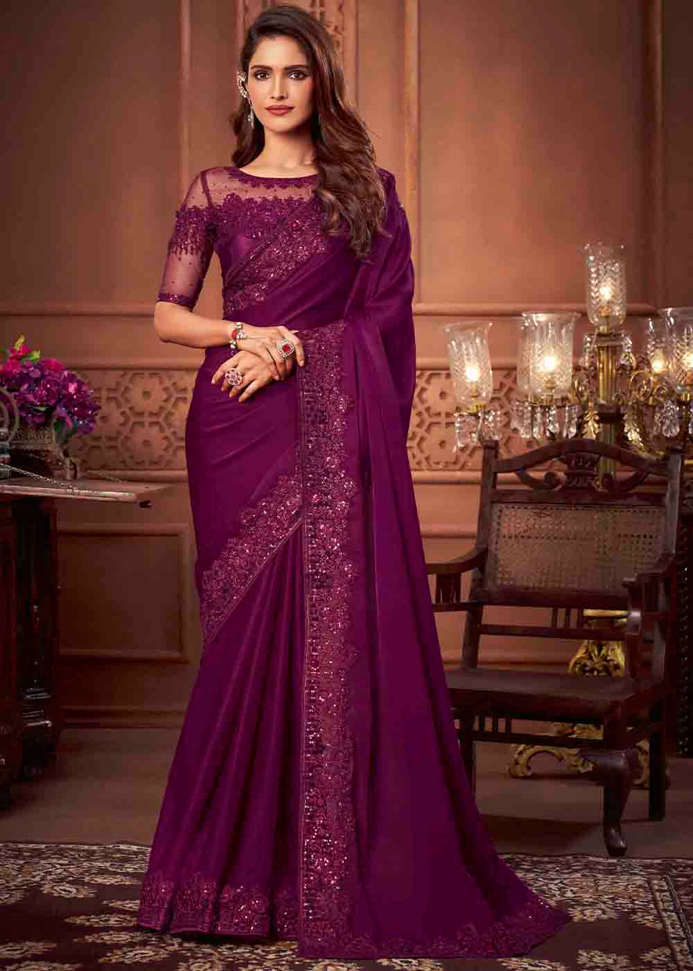 Buy MySilkLove Berry Purple Soft Silk Designer Saree Online